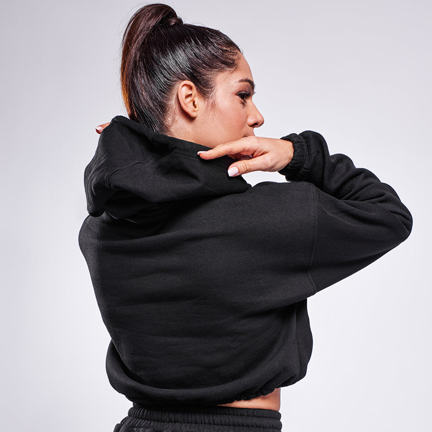LAILA női crop pulóver - fekete