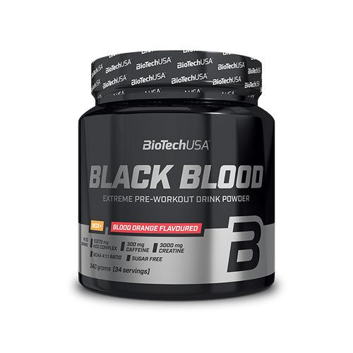 BioTechUSA Black Blood NOX+ edzés előtti ízesített italpor édesítőszerekkel. 