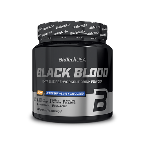 BioTechUSA Black Blood NOX+ edzés előtti ízesített italpor édesítőszerekkel. 