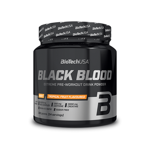 BioTechUSA Black Blood NOX+ edzés előtti ízesített italpor édesítőszerekkel. 