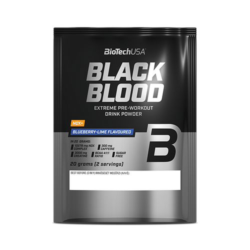 BioTechUSA Black Blood NOX+ edzés előtti ízesített italpor édesítőszerekkel. 