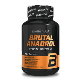 BioTechUSA Brutal Anadrol férfiaknak szánt hormonoptimalizáló étrendkiegészítő koffeinnel, DAA-val, Q10-el, kreatinnal, növényi kivonatokkal, vitaminokkal és ásványi anyagokkal.