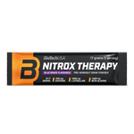 BioTechUSA Nitrox Therapy edzés előtti italpor, cukorral és édesítőszerrel, aminosavakkal, vitaminokkal és ásványi anyagokkal, napi adagban 200 mg koffeinnel.