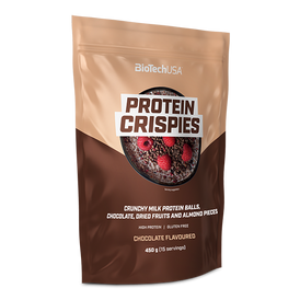 A BioTechUSA Protein Crispies -Gluténmentes magas fehérjetartalmú csokoládé ízű reggeli magas fehérjetartalommal cukorral és édesítőszerrel