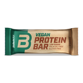 A BioTechUSA Vegan Protein Bar egy laktóz- és gluténmentes fehérjeszelet, növényi alapú fehérjeforrásokból, ízletes csokoládébevonattal.